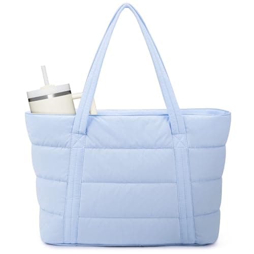 Image of Narwey Quilted Tote Bags for Women, Ladies Handbags & Shoulder Bags, School Work Laptop Bags for Women, Puffer Teacher Bag for College Travel Gym Shopping Beach (Blue)