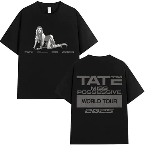 Image of Trendy Graphic Tee Tate McRae Short Sleeve Cotton Tshirt Unisex Fit Round Neck Hip Hop Style Oversized Casual Wear (Black,M)