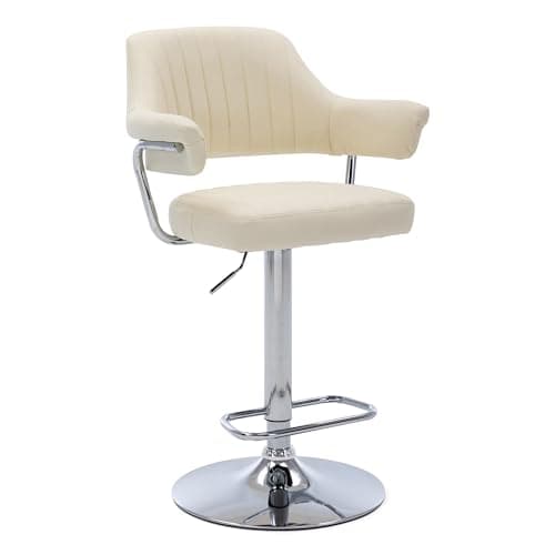 Image of HNNHOME Modern Emper Padded Swivel Faux Leather Breakfast Kitchen Bar Stool Pub Barstool (Cream)