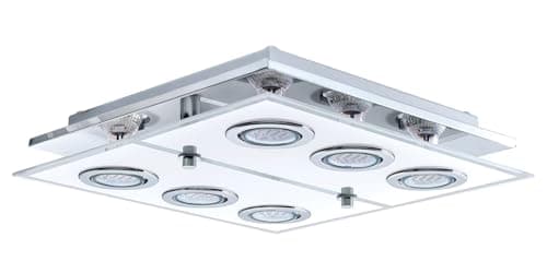 Image of Eglo LED Ceiling lamp Cabo, 6-Light Ceiling Spotlight, Stainless Steel and Frosted Glass, Living Room lamp in Chrome, White, Clear, Kitchen or Hallway lamp with GU10 Socket, 34 x 34 cm