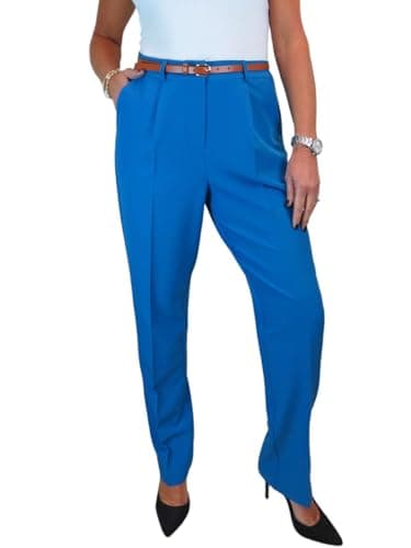 Image of Paulo Due Smart Tailored Fit Pleated Trousers for Women UK Ladies Formal Office Trouser Lightweight Work Pants Mid Blue 8-22 (10)