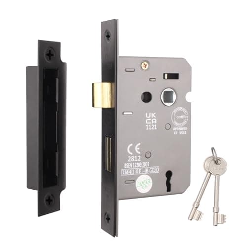 Image of EAI Matt Black Sashlock - Fire Rated & CE Approved Mortice Door Lock & Keys 80mm / 3 Inch