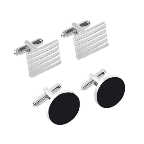 Image of 4Pcs Men's Silver Cufflinks, Polished Metal Cuff Links for Formal Wear