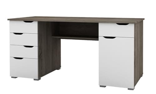Image of Alphason,AW1374DO,Kentucky Sturdy Wood Effect desk - Dark Oak and Gloss White,Dark Oak and Gloss White,750x1600x670mm