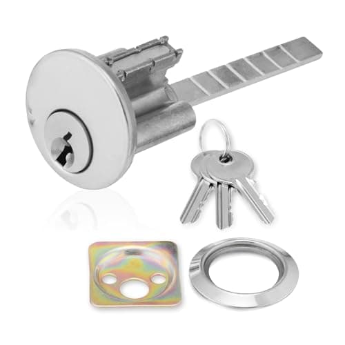 Image of XFORT Polished Chrome Rim Cylinder, Security 5 Pin Rim Cylinder Door Lock Complete with Components of Three Keys, Trim Ring and Shim.