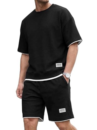 Image of NANAMEEI Summer Tracksuit Clothing Mens Shorts and T Shirts Sets Black 2XL