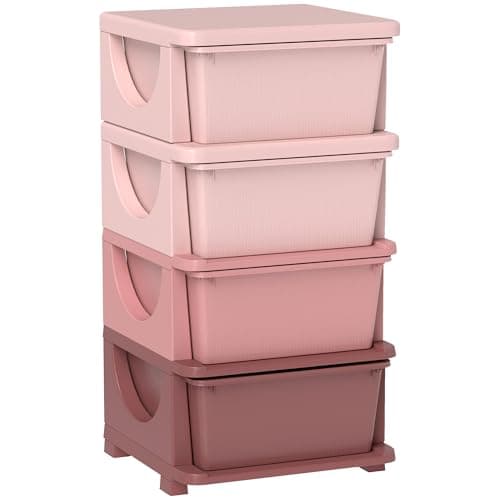 Image of HOMCOM 4 Drawers Plastic Storage Units, 4 Tier Kids Storage Units, Children Toy Chest for Nursery, Playroom, Bedroom, Pink