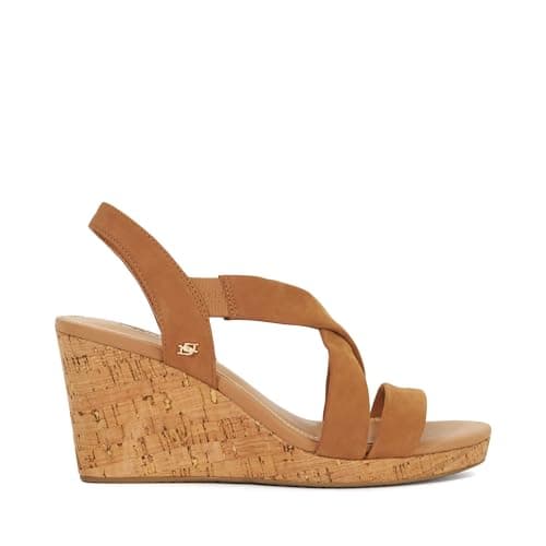 Image of Dune London Ladies KAMIES Leather Cork Wedge Sandals Size UK 3 Wedges Tan