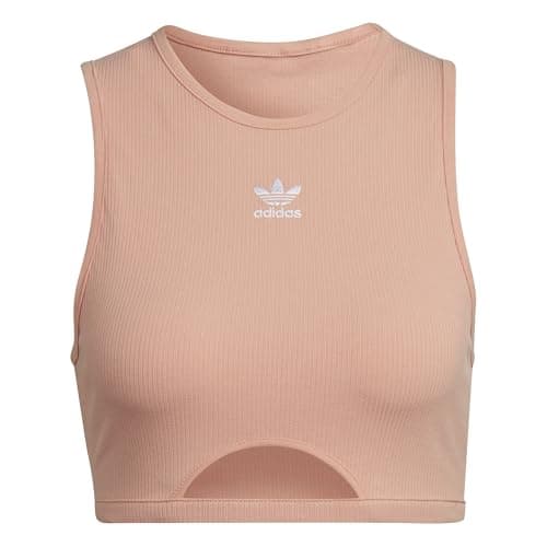 Image of adidas Originals Rib Tank Top Womens Adicolor Bra Top Ambient Blush H20361 (UK, Numeric, 14, Regular, Regular, Peach)