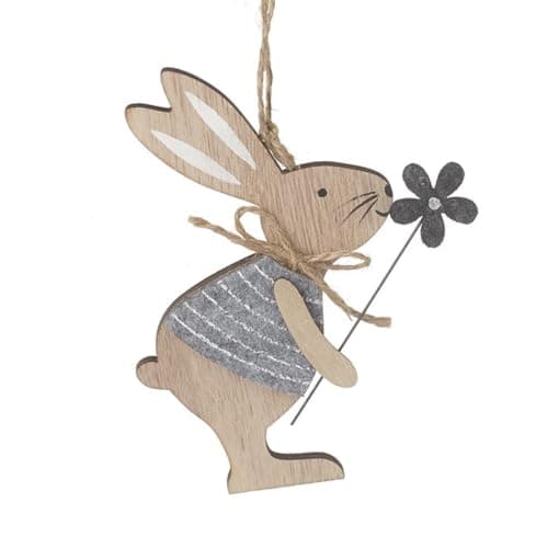 Image of Heaven Sends Rabbit with Flower Wooden Easter Decoration