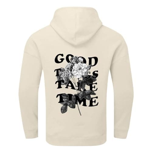 Image of Oversized Hoodies for Men UK Unique Back Letter Graphic Print Dreawstring Sweatshirt Trendy Casual Autumn Winter Long Sleeve Fleece Hooded Tops Mens Loose Fit Pullover Streetwear Beige