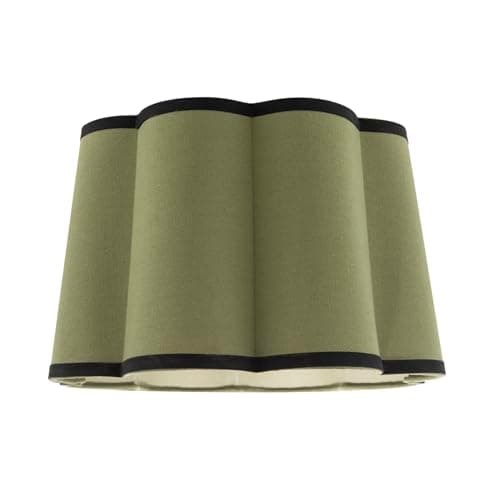 Image of Modern Designer Olive Green Linen Scallop Drum Lamp Shade with Black Cotton Trims | 23cm x 35cm | Inner Light Olive Cotton Lining by Happy Homewares