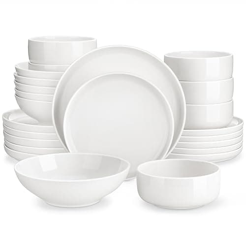 Image of MALACASA 24-Piece Plates and Bowls Sets, Porcelain White Dinner Sets for 6 People Chip Resistant Crockery Set with Dinner Plate/Dessert Plate/Soup Bowl/Cereal Bowl, Series Luna