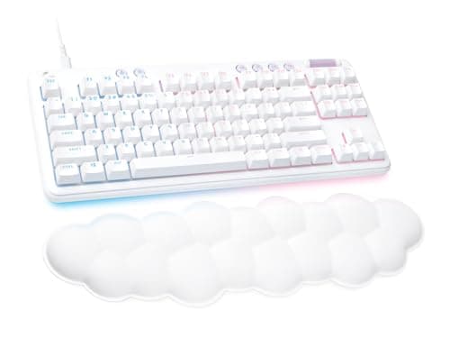 Image of Logitech G G713 Wired Mechanical Gaming Keyboard with LIGHTSYNC RGB Lighting, Linear Switches (GX Brown) and Keyboard Palm Rest, PC and Mac Compatible, QWERTY UK English Layout - White Mist