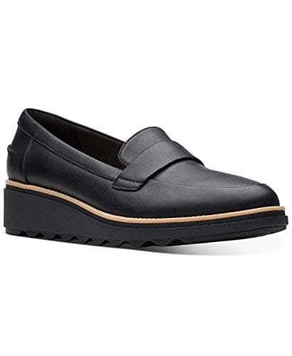 Image of Clarks Women's Clarks Women's - Sharon Gracie Black Leather With Dark Tan Welt 5.5m Penny Loafer, Black Leather With Dark Tan Welt, 3.5 UK