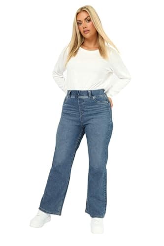Image of Yours Curve Mid Wash Wide Leg Jeggings - Women's - Plus Size Curve Blue