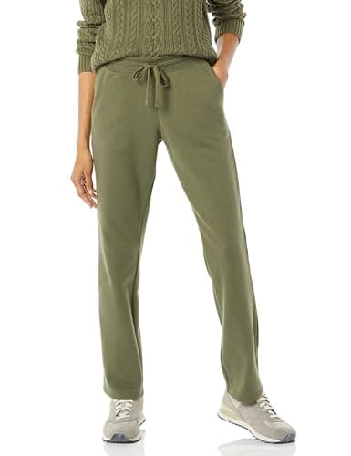 Image of Amazon Essentials Women's Straight Leg Sweatpants with Drawstring for Women, Fleece – (Available in Plus Size), Olive, S