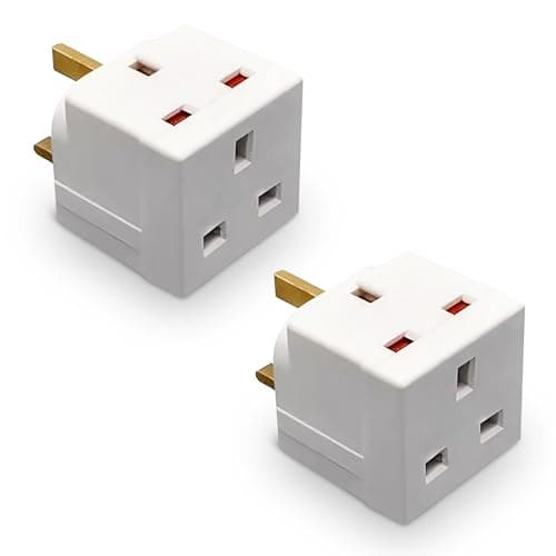 Image of FAMHOME 2 Way block Plug 2 way Plug in Block Mains Adaptor, 2 Way Multi Socket Plug Adaptor, Power Extension Wall Adaptor for Smartphone, Home, Office, Travel (White (2 Pack))