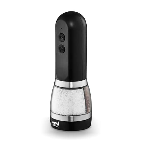 Image of Good Food in Partnership with Tower Duo Salt & Pepper Mill, Rechargeable with Adjustable Ceramic Grinders, Individual Push Buttons, Black with Brushed Chrome Accents, GF847069