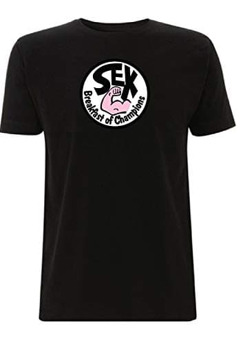 Image of James Hunt Men's T-Shirt Sex Breakfast of Champions Logo Racing F1 Legend no 11 (Colour Print) (X Large, Black)