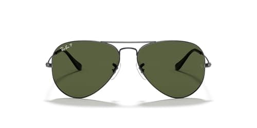 Image of Ray-Ban Unisex Aviator Sunglasses, Gunmetal Crystal Green Polarized, 58 mm UK
