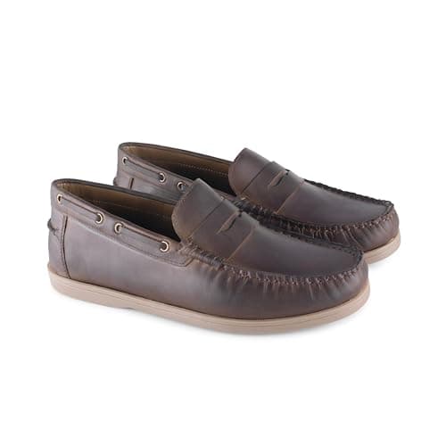 Image of Catesby Chamberlain Premium Leather Loafers Shoes for Men Lightweight Slip On Smart Formal Men's Loafers & Moccasins Comfortable Padded Mens Slip On Shoes, Waxy Brown, UK 8