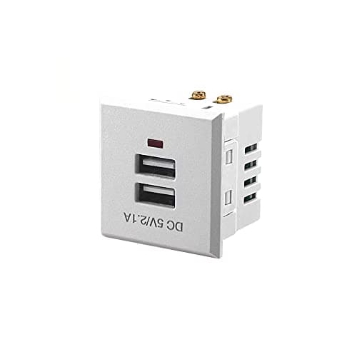 Image of 5V 2.1A Dual USB Power Socket Embedded Dual USB Desktop Receptacle DC Charging Power Panel Module Outlet Flameresistant Material (White)