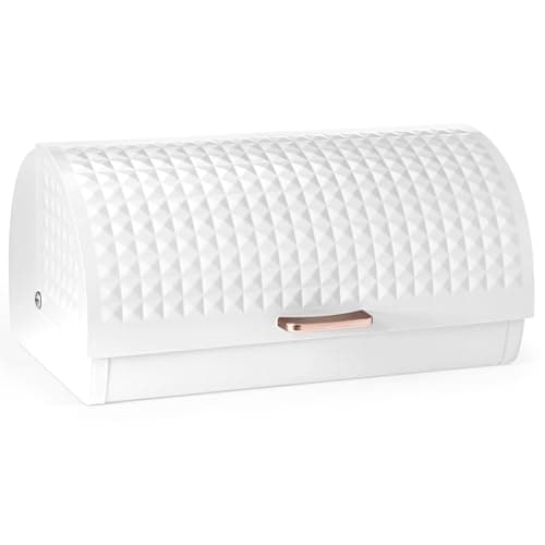 Image of EHC Bread Bins for Kitchen, Bread Box with lid, Kitchen Storage Bin, Bread Container, White, VENTILATED Back to keep Contents Fresher for longer