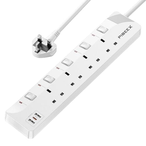 Image of Extension Lead with USB Slots, Plug Extension Socket with Individual Switches, 4 Way Extension Lead with 1 USB C (PD 20W) and 2 USB A, 2 Meters Wall Mounted Extension Cable 13A 3250W for Home