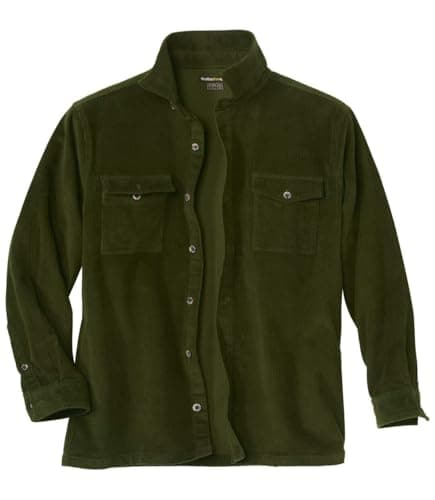 Image of ATLAS FOR MEN Shacket Men's Corduroy Overshirt Jacket - Cord Men's Overshirt Long Sleeve - Green Jacket Shirt - Overshirt Mens Shirts UK Sizes S-4XL