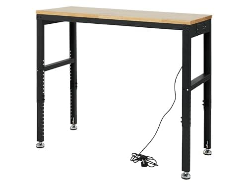 Image of The Workplace Depot Adjustable Workbench with Plug – Heavy-Duty Steel Height Adjustable Workbench, 800 kg Capacity, Integrated Power Sockets & USB, Ideal for Workshops & Garages