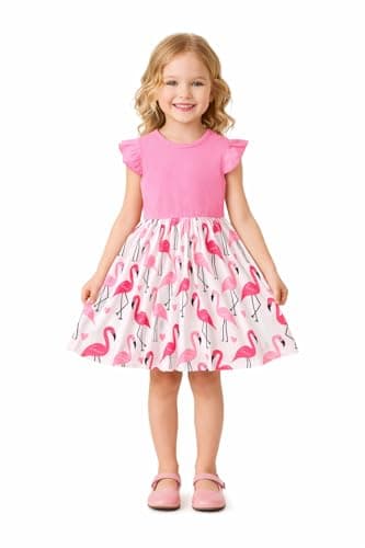 Image of es-uk Girls Unicorn Dress – Soft Cotton Short Sleeve Party Dress for Girls, Pink Unicorn Print Summer Dress for Birthday, Casual & Everyday Wear (Pink, 9-10years)