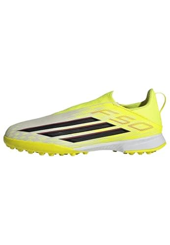 Image of adidas Unisex Kids F50 League Laceless Turf Football Shoes Kids, Team Solar Yellow 2/core Black/Lucid red, 3 UK