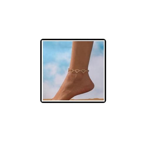 Image of Dishowme Heart Anklet Bracelet Boho Lariat Love Heart Foot Chain Summer Beach Barefoot Sandal Jewelry for Women (Gold)