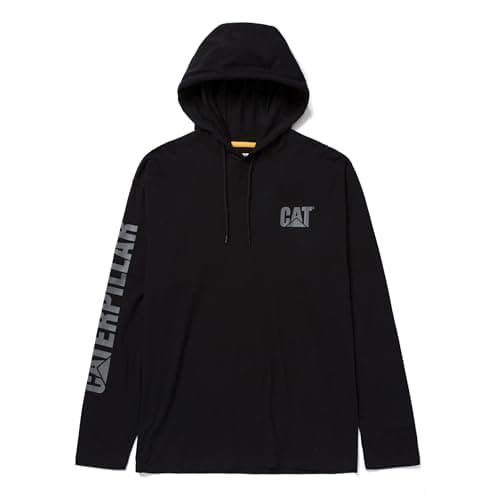 Image of CAT Caterpillar Men's Hooded Banner Long Shirts with UPF 50 Protection, Moisture Control Logo on Sleeve, Black, Large