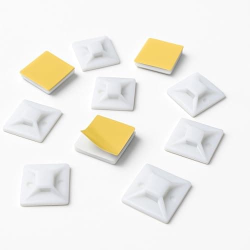 Image of Self-Adhesive Cable Tie Mounting Bases, Pack of 10,Strong Sticky Mounts for Cable Management, Secure Fixing Pads for Wire Bundles, Home Office Workshop (White, 19x19x4mm)
