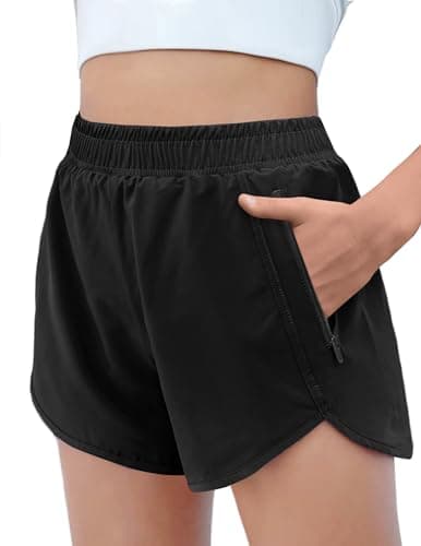 Image of Arshiner Girls Black Summer Sports Shorts Activewear Children's Training Pants with Mesh Liner Running Cycling Shorts with Zip Pockets 7-8 Years