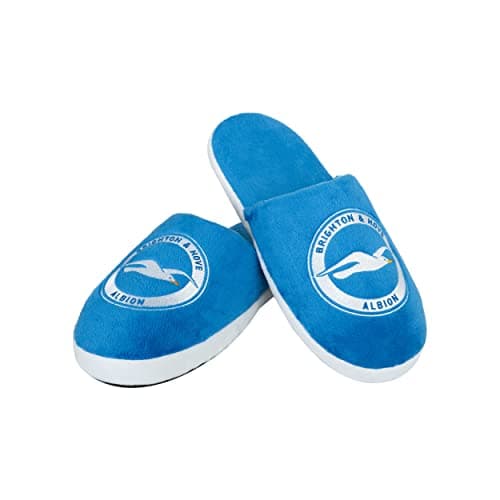 Image of FOCO Premier League Football Brighton & Hove Albion Fan Comfy Slide Slippers Mens Size 6/7