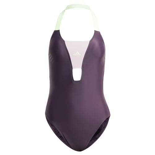 Image of adidas Women's Sportswear Colorblock Swimsuit, Aurora Black/Preloved Fig, 42
