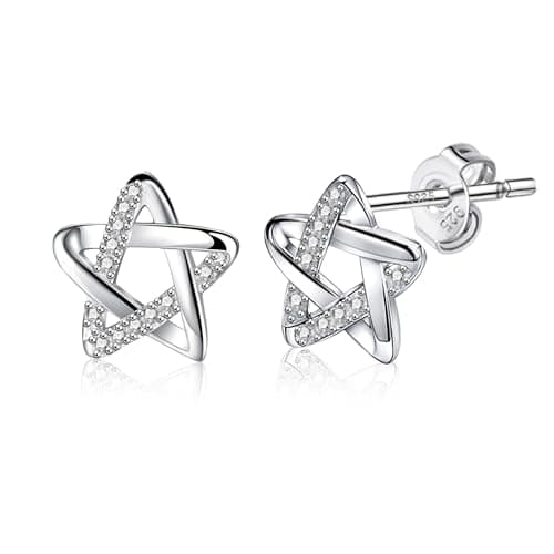 Image of 925 Sterling Silver Studs Earrings, ASH'S CHOICE Small Sterling Silver Star Studs Earrings for Women Kids, Hypoallergenic Cute Small Thiy Spark Shiny Silver Star Stud Earring with Zirconia