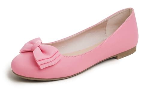 Image of Feversole Women's Round Toe Cute Bow Trim Ballet Flats Dolly Shoes Hot Pink Vegan Leather 6 UK