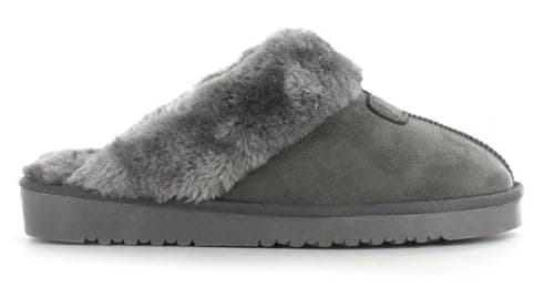 Image of ella Women's Jill Faux Sheepskin Look Fur Lined Memory Foam Mule Slippers (Grey, UK Footwear Size System, Adult, Women, Numeric, Medium, 7)