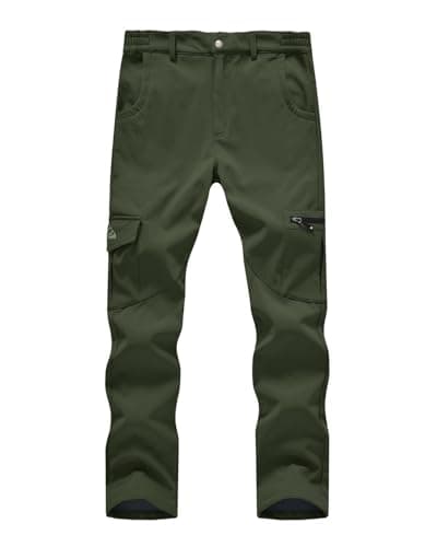 Image of Rdruko Mens Waterproof Trousers Winter Thermal Hiking Trousers Fleece Lined Outdoor Walking Pants Warm Softshell Ski Work Trousers with Multi Pockets (Army Green 38)