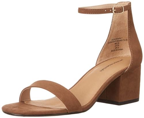 Image of Amazon Essentials Women's Two Strap Heeled Sandal, Brown, 9