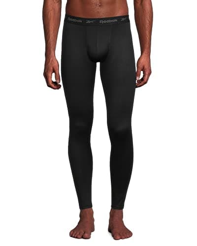 Image of Reebok Men's Johny Lounge Pants | Cotton Base Layer Bottoms for Men, Moisture Wicking & Comfortable Gym Pants |Black, L
