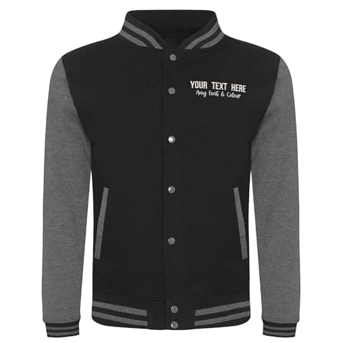 Image of Purple Print House Custom Embroidered Varsity Jacket Personalised Letterman Retro Style Sportswear Fashion Top Any Text Embroidery, XS, Black/Charcoal