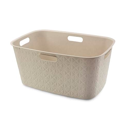 Image of Curver Softex 45L Laundry Basket – Soft-Touch Texture, Lightweight, 4 Comfort Grips, Made with 70% Recycled Plastic, Chalk White