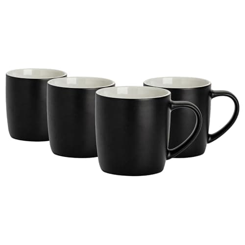 Image of Argon Tableware Coloured Coffee Mugs - Matte Black - 350ml - Pack of 4 - Matt Ceramic Stoneware Latte Cappuccino Cups Hot Chocolate Cups Colourful Mug Set with Handle