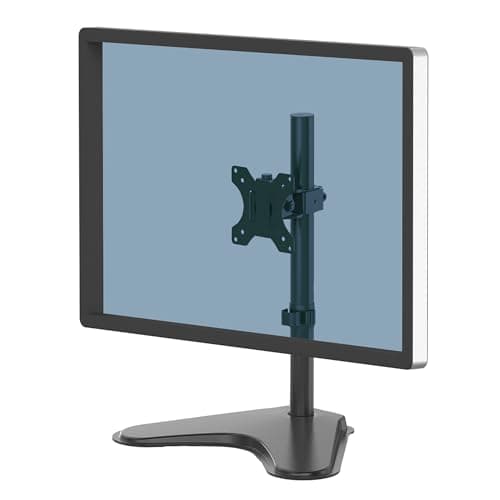 Image of Fellowes Single Monitor Arm - Seasa Freestanding Monitor Mount for 8KG 32 inch Screens - Ergonomic Adjustable Monitor Arm - Tilt 45° Pan 120° Rotation 360°, VESA 75 x 75/100 x 100 - Black