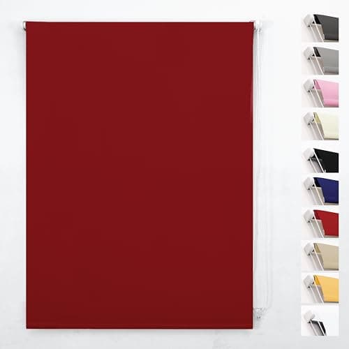 Image of Funky Gadgets Roller Blinds Thermal Blackout Roller Blind, Easy Fit Child Safe Trimmable UV Protection Home Office Window Blinds, Red Blind (90cm Wide X 165cm Drop)